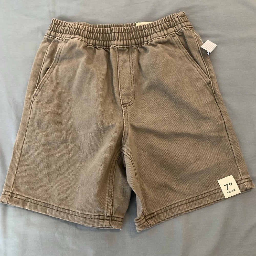 Denim Shorts Mens XS 27 Brown 7 Inseam Elastic Waist Drawstring Casual NWT